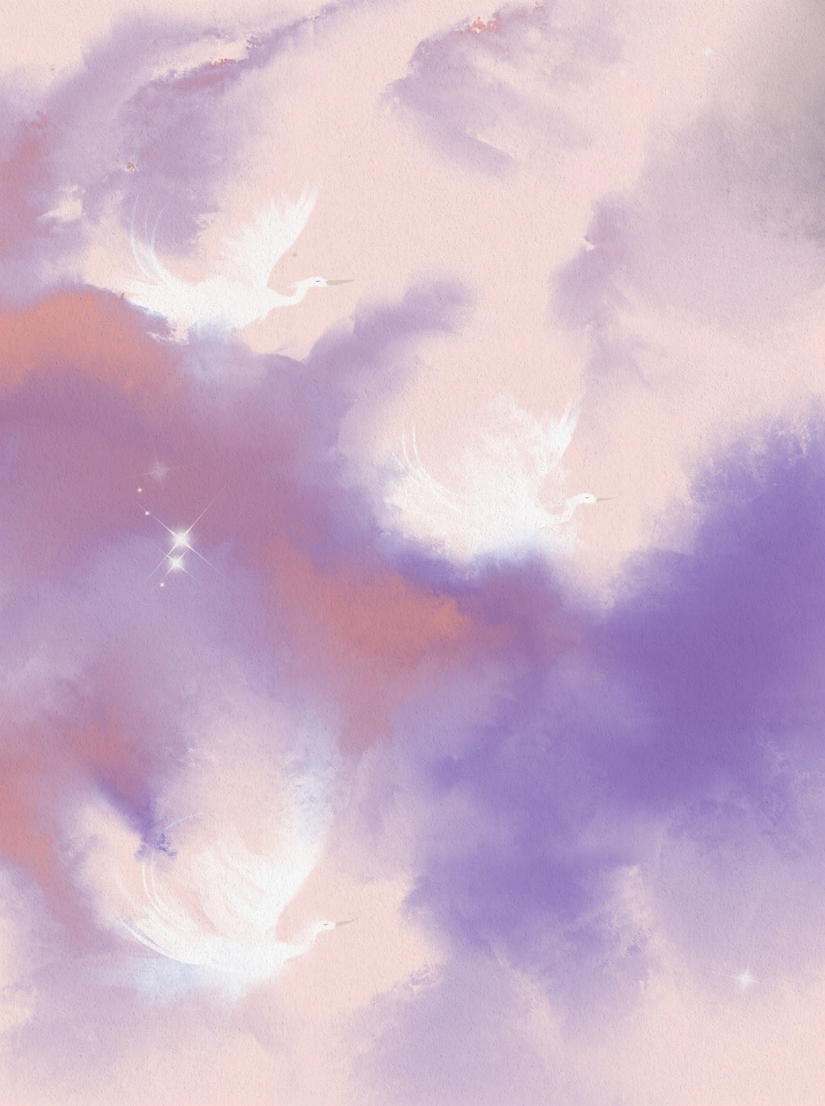 Ethereal Lavender Pink Sky Flight Birds  Wall Mural in your room