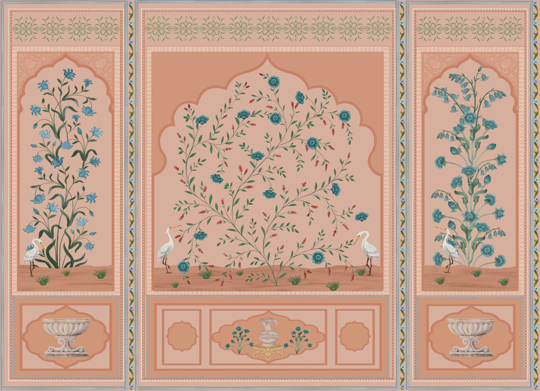 Serene Mughal Garden Panels Wall Mural