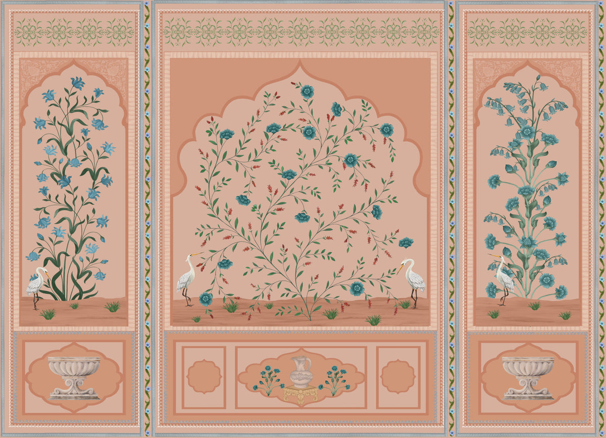 Serene Mughal Garden Panels Wall Mural in your room — zoomed