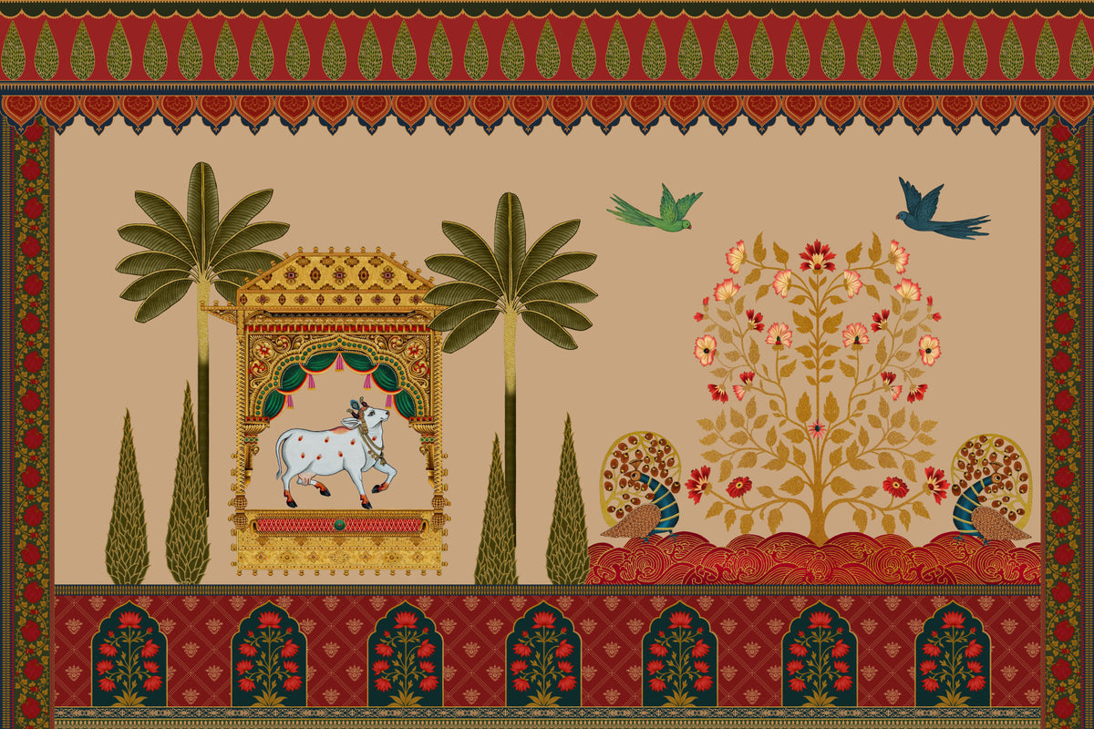 Mughal Garden & Sacred Cow Wall Mural in your room — zoomed