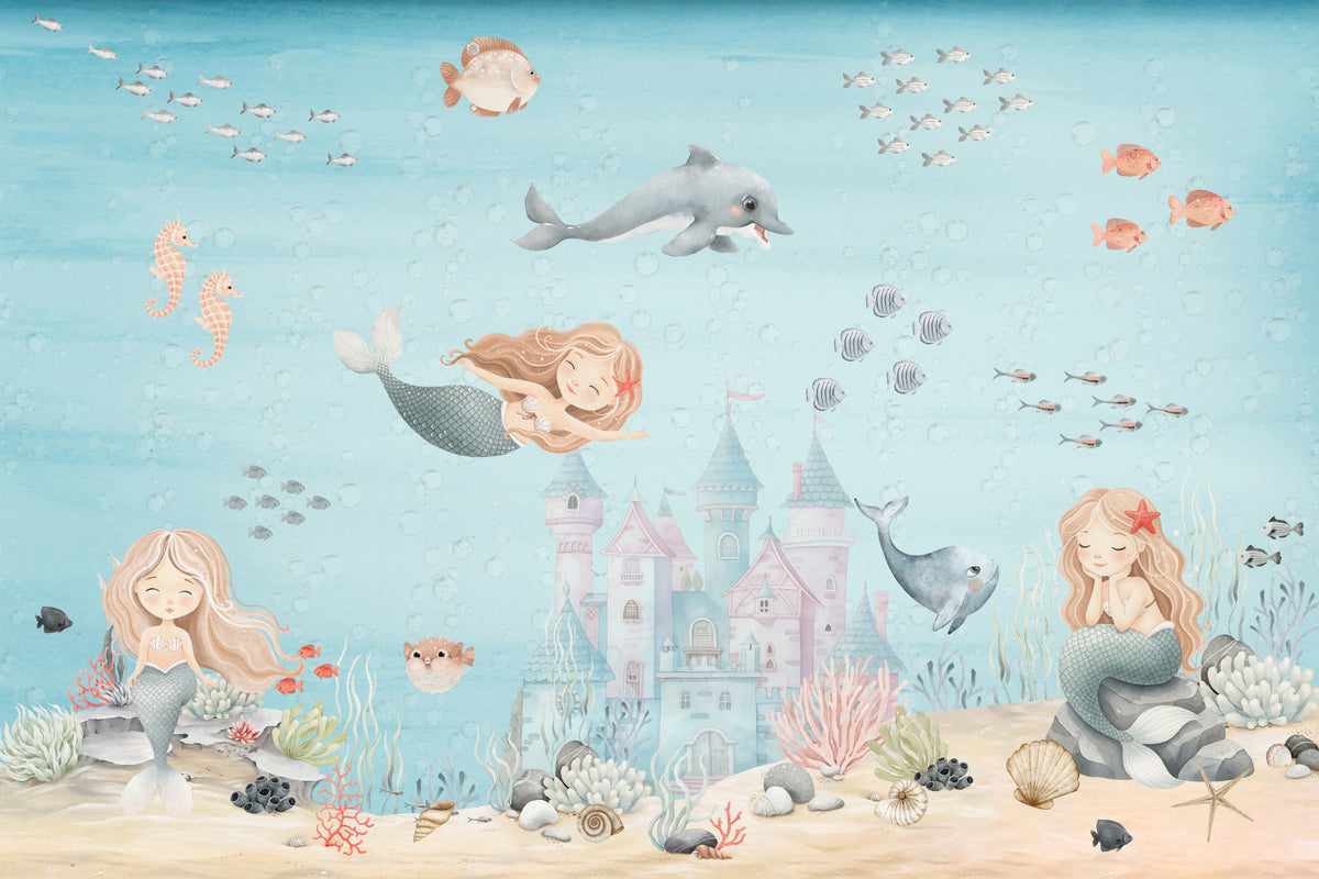 Deep Sea Mermaid Haven Wall Mural in your room — zoomed