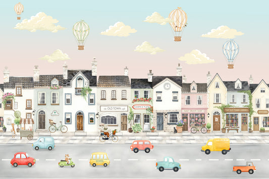 Whimsical Town Adventures Wall Mural