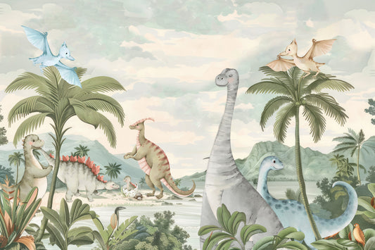 Whimsical Dino World Wall Mural