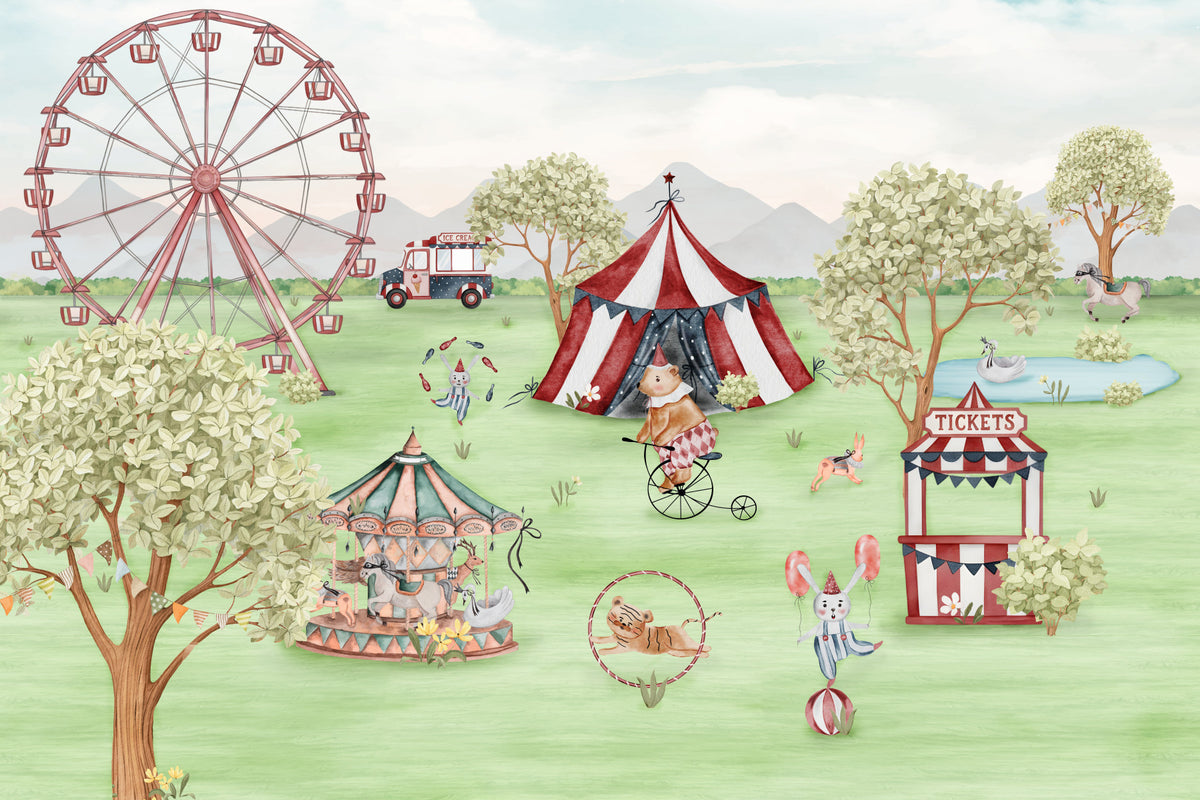Whimsical Meadow Carnival Wall Mural in your room