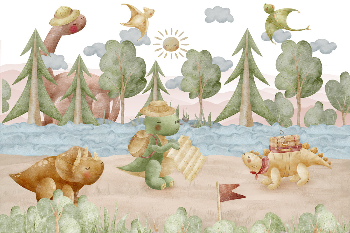 Little Dino Explorer's Journey Wall Mural in your room — zoomed