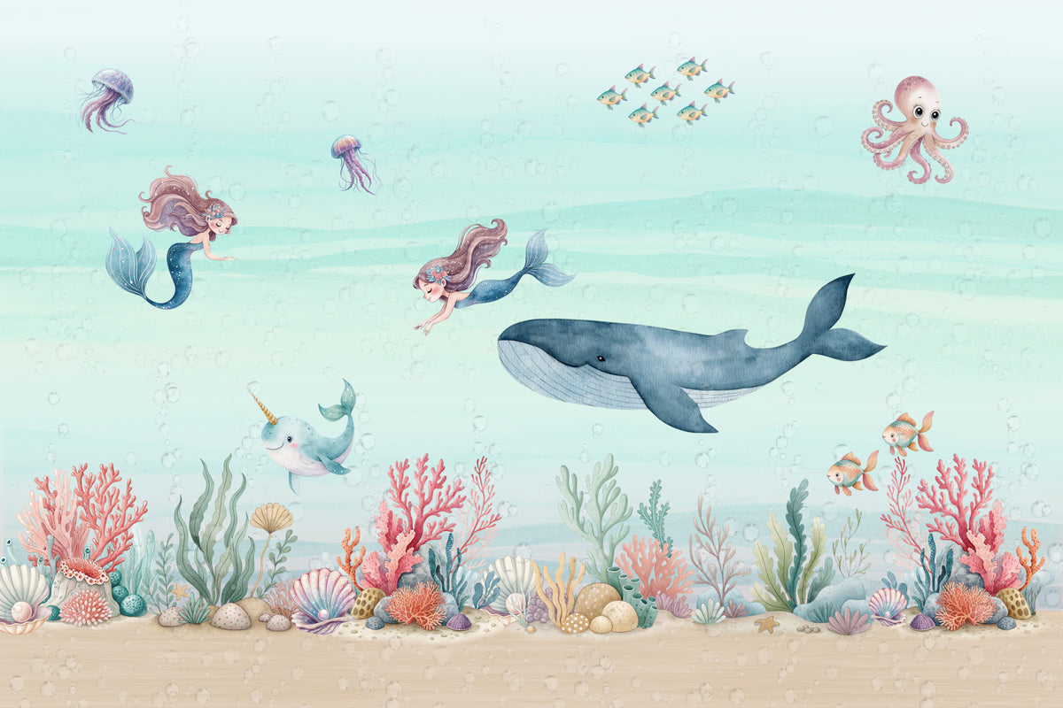 Mermaid's Ocean Dream Wall Mural in your room — zoomed