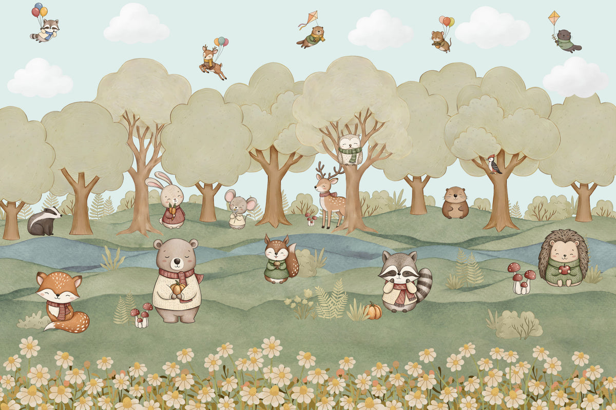 Whimsical Woodland Friends Wall Mural in your room