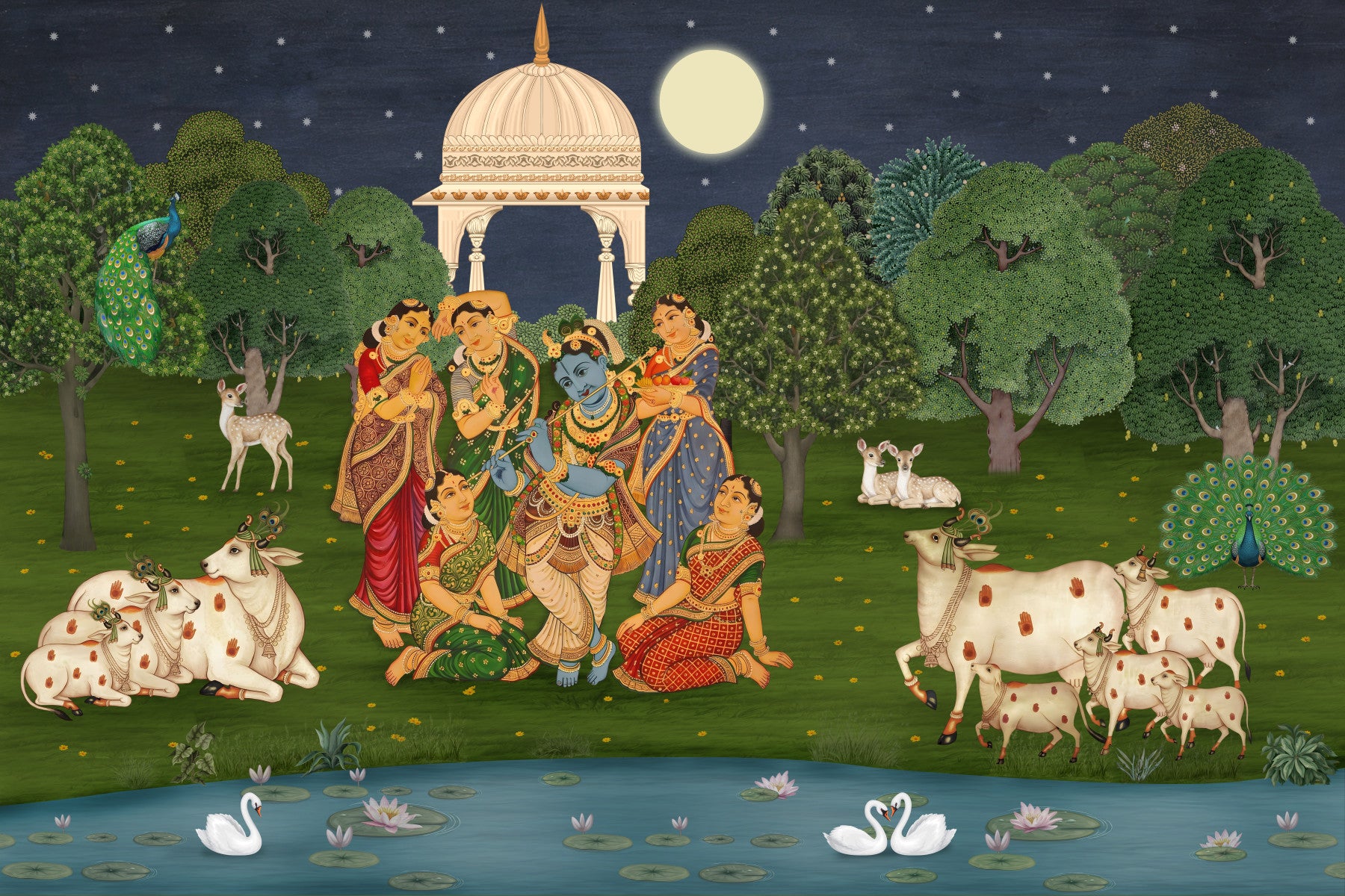 Divine Flute: Vrindavan Moonlight Wall Mural