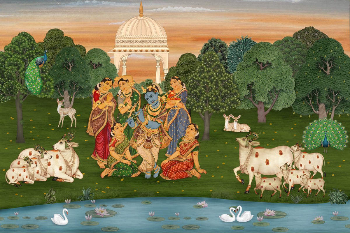 Vrindavan's Tranquil Melody Wall Mural in your room