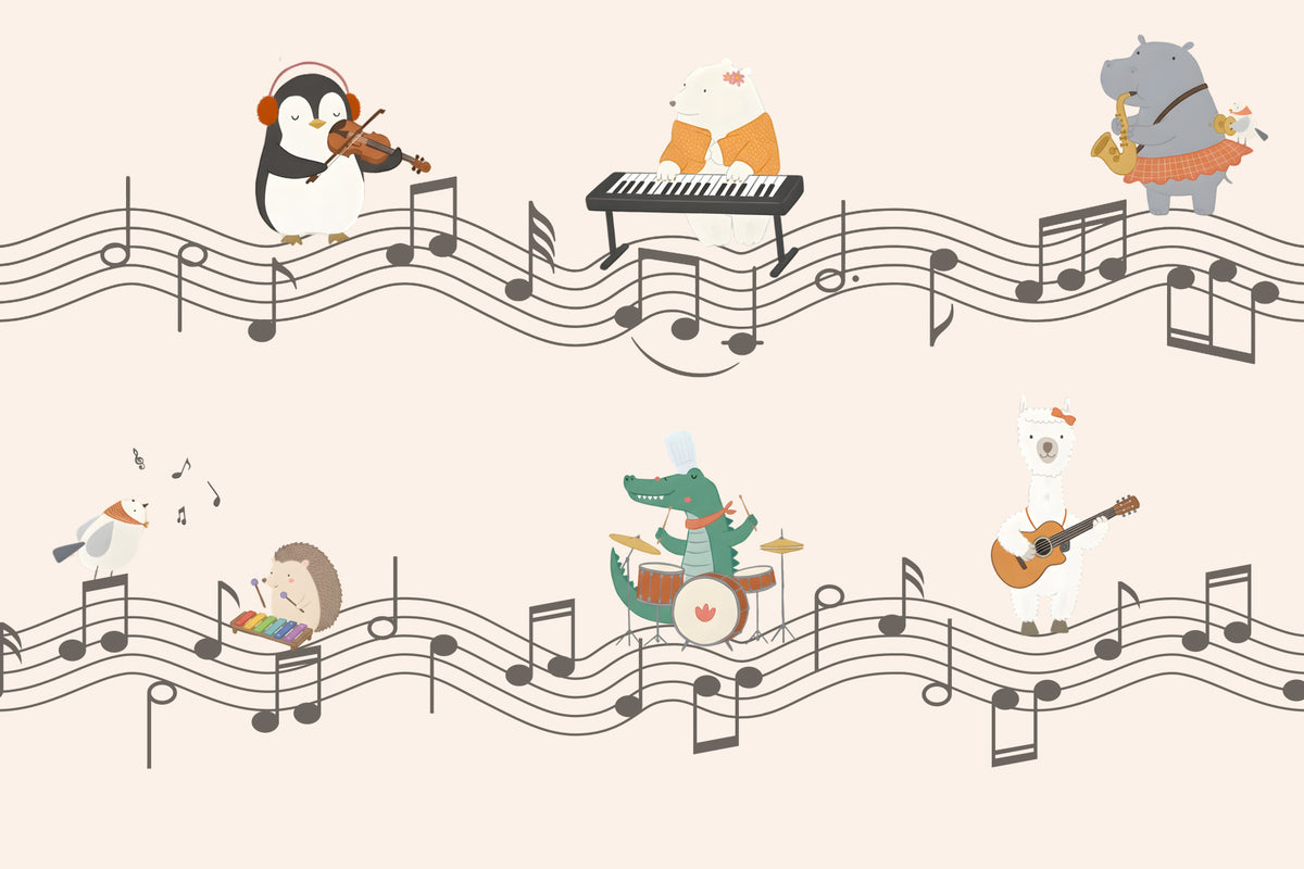 Harmonious Animal Band Wall Mural in your room — zoomed