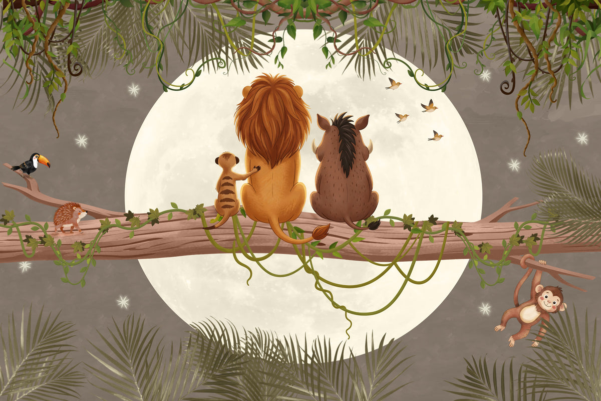 Moonlit Jungle Friends Wall Mural in your room — zoomed