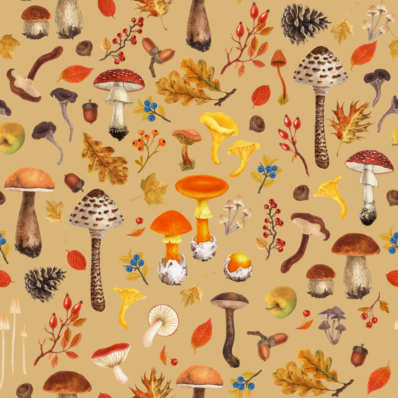 Wild mushrooms on ochre Wallpaper⁠
