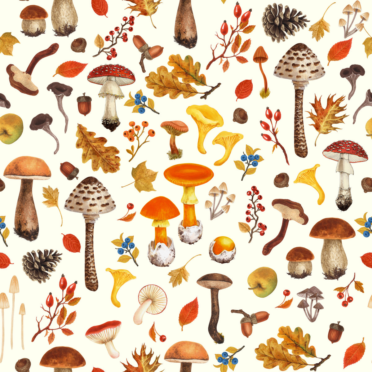 Wild mushrooms on off white Wallpaper⁠ in your room