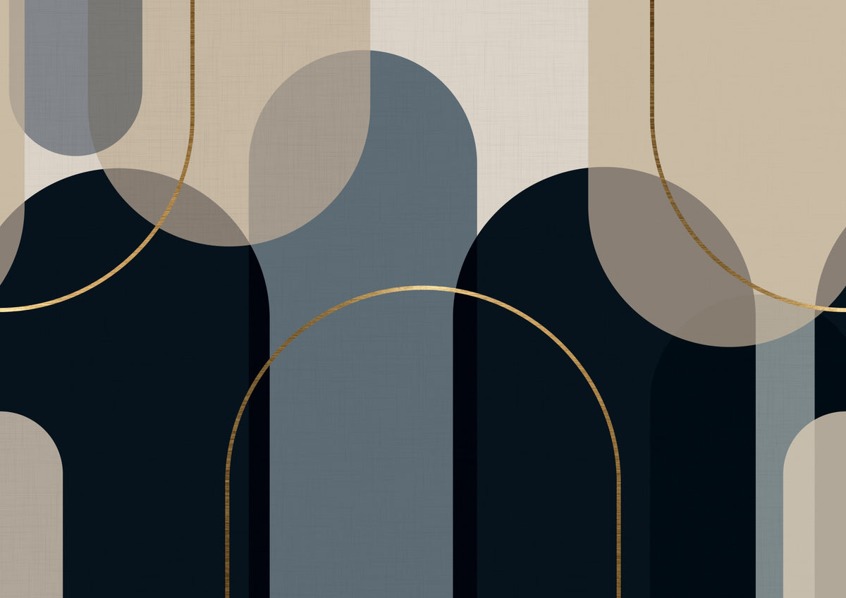 Abstract Arches: Midnight & Gold Flow Wall Mural in your room