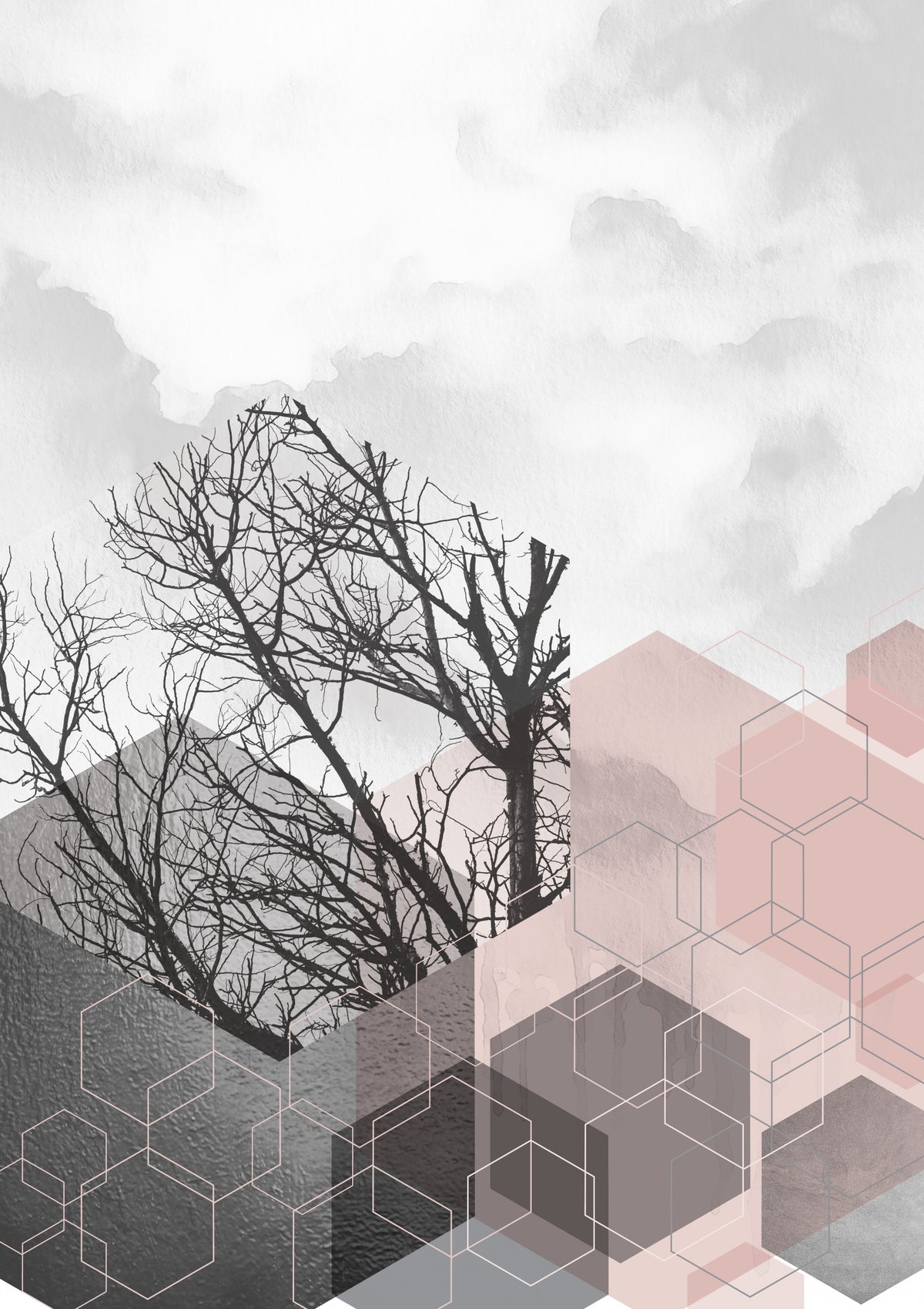 Blush Horizon: Geometric Forest Wall Mural in your room