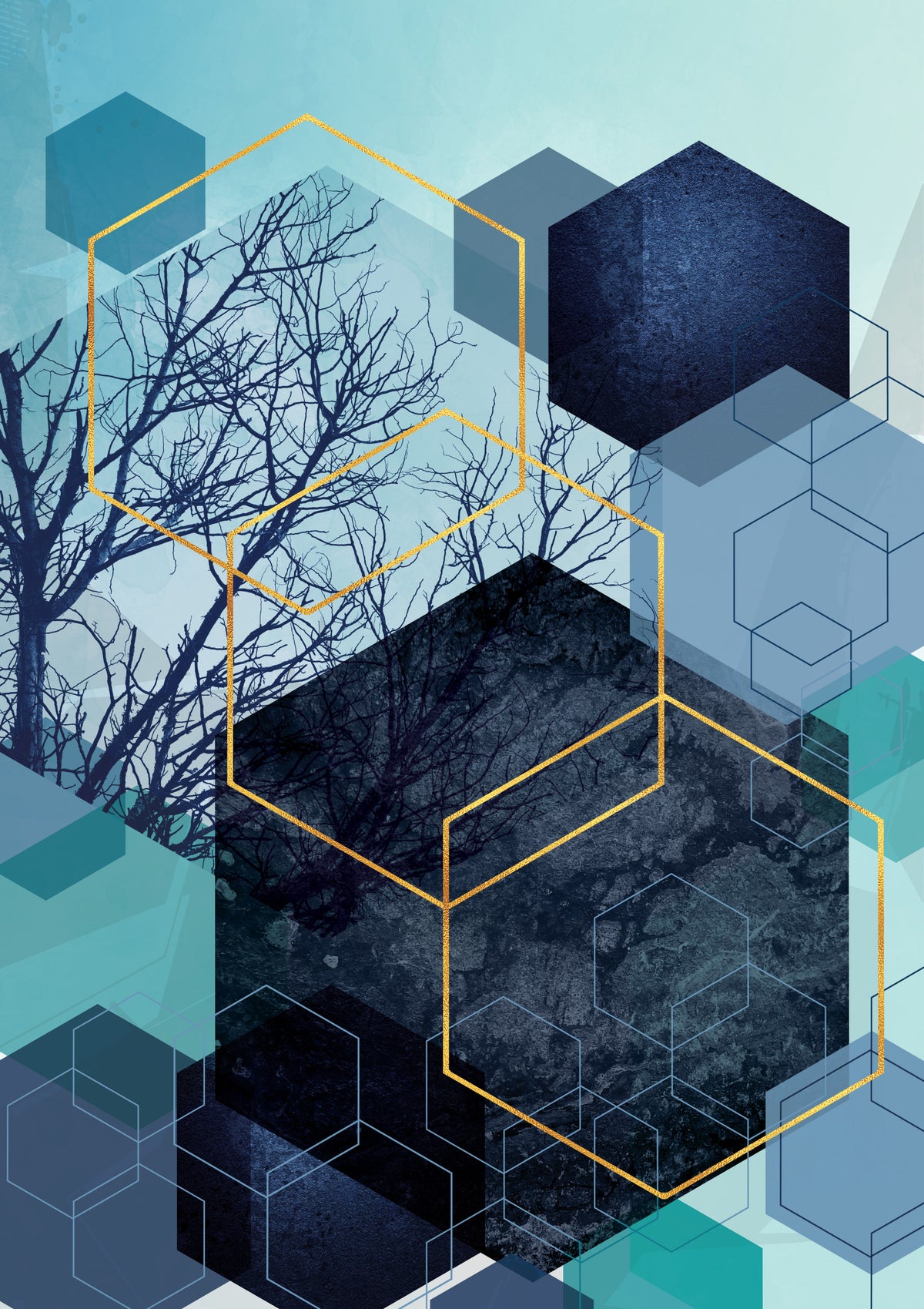 Golden Hexagon Nature Blend Wall Mural in your room