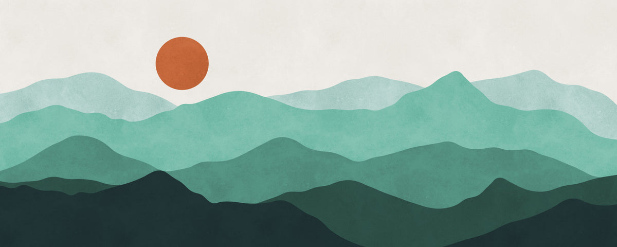 Teal Horizon Peaks Wall Mural in your room — zoomed