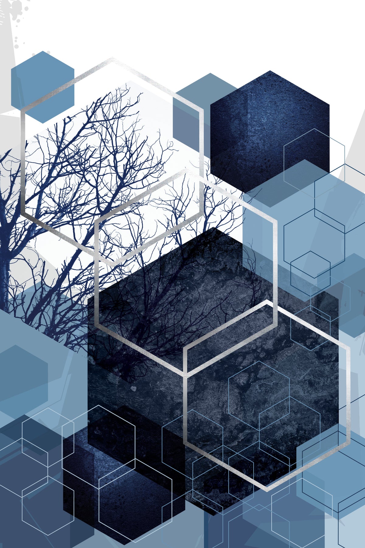 Indigo Hexagon Horizon Wall Mural in your room