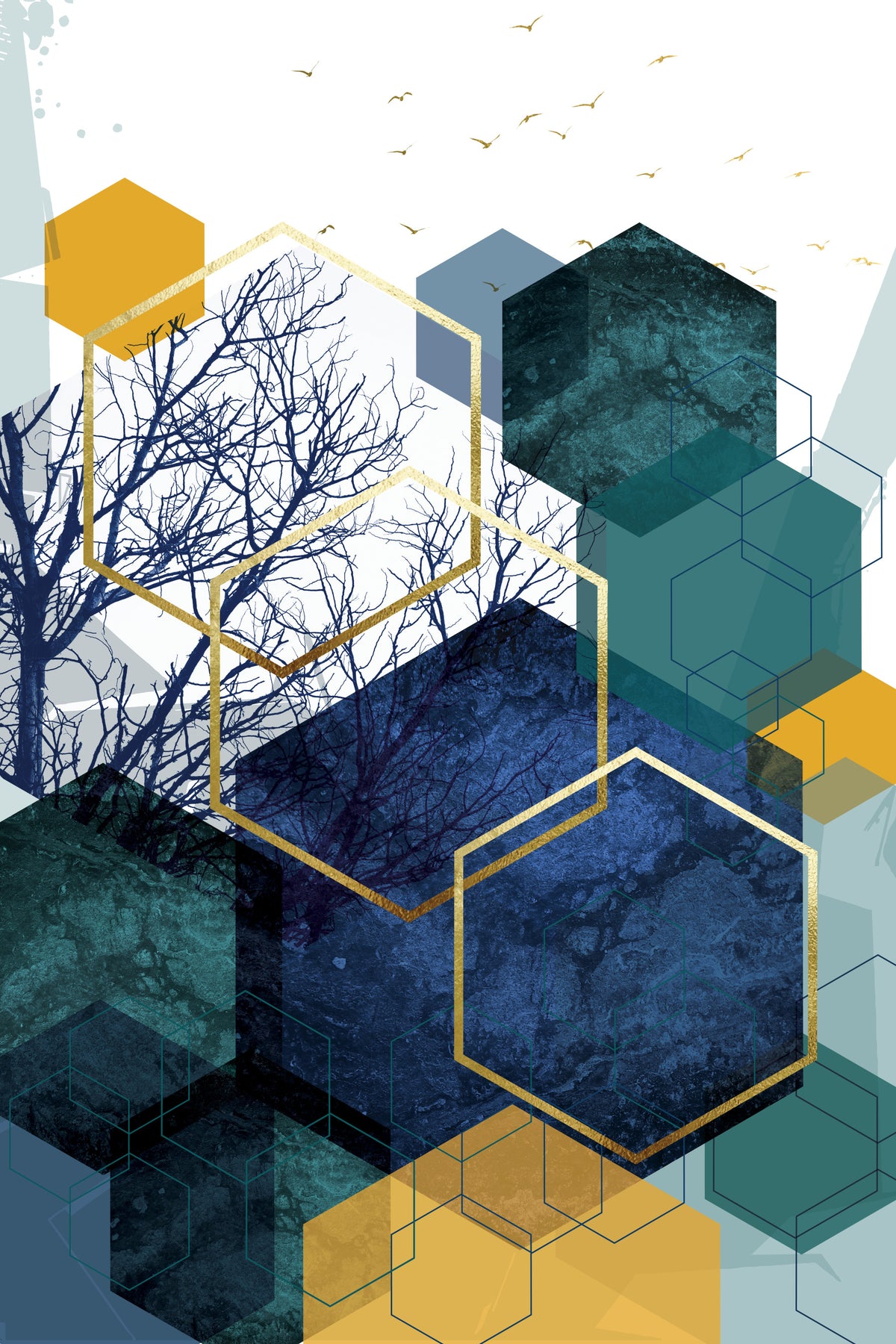 Golden Branch Geometry Wall Mural in your room — zoomed