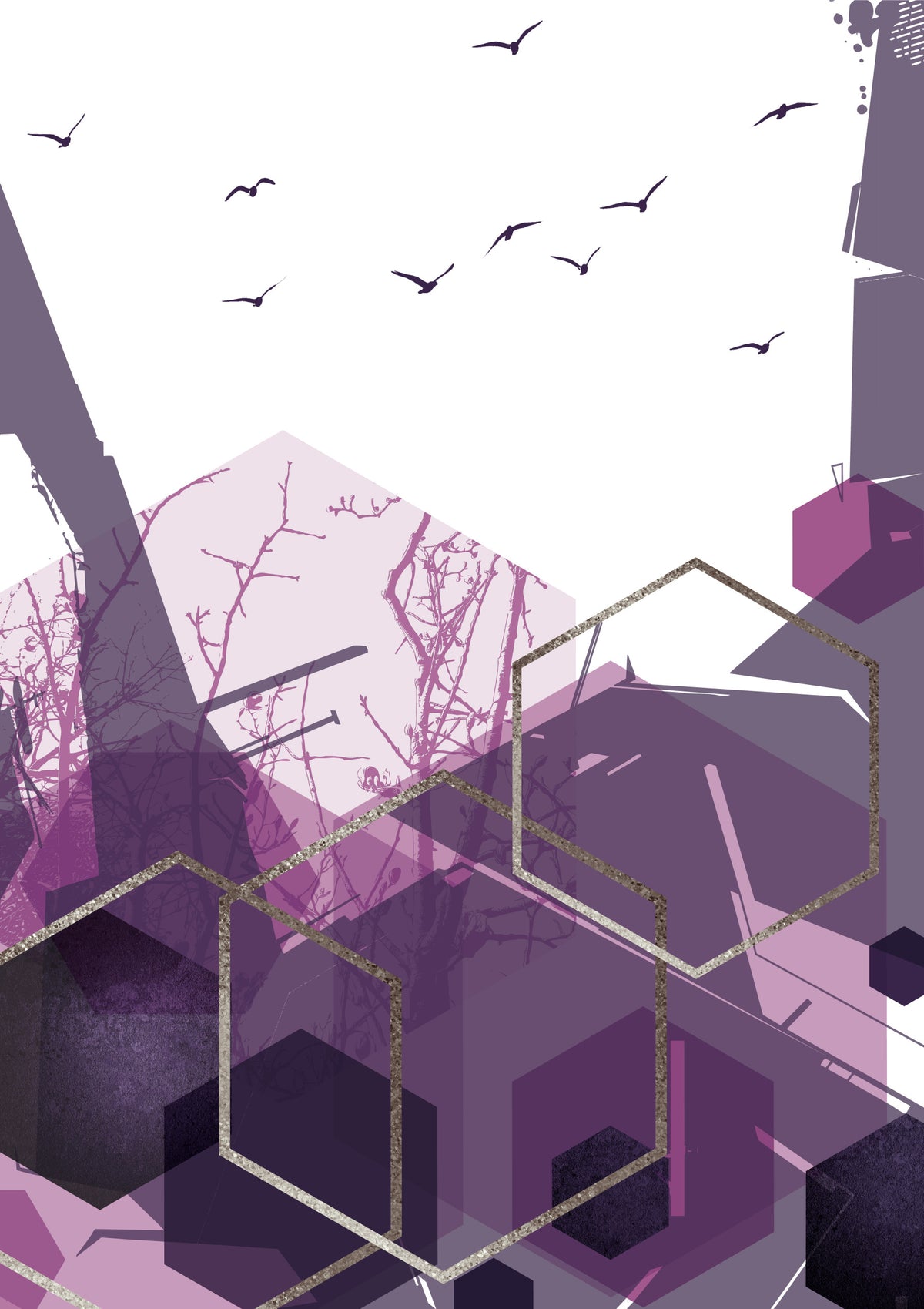 Amethyst Sky: Geometric Flight 2 Wall Mural in your room — zoomed