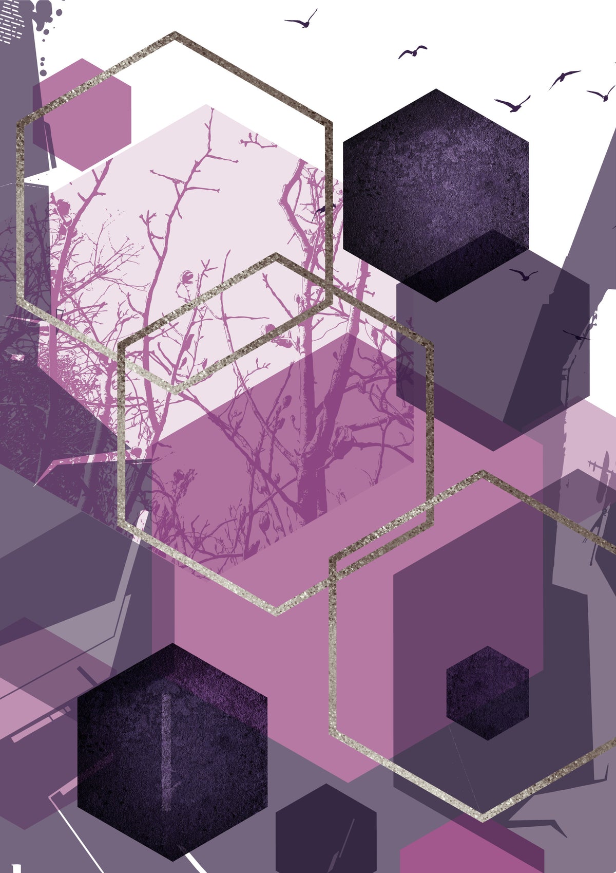 Amethyst Sky: Geometric Flight Wall Mural in your room