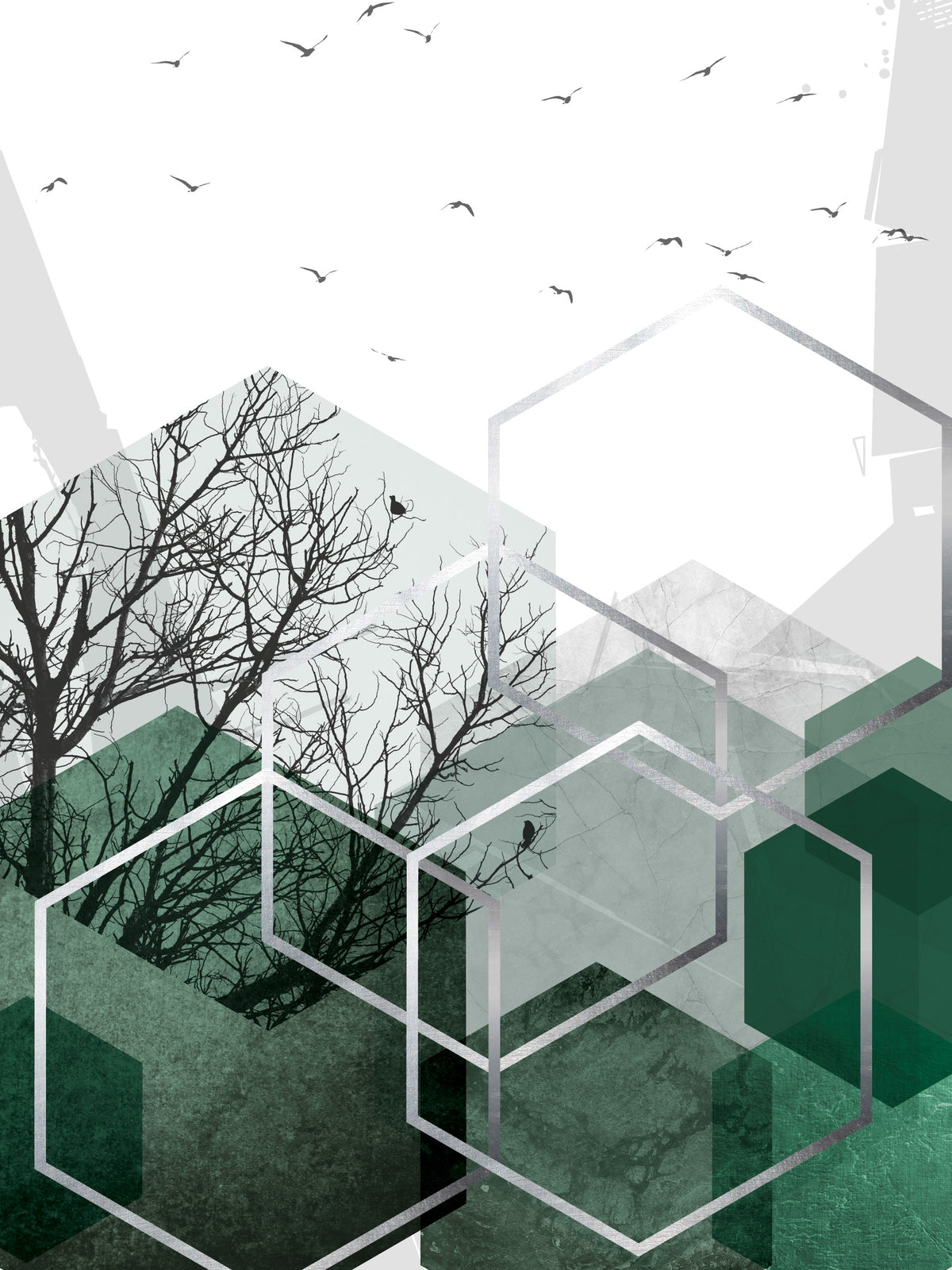 Geometric Canopy Birds Wall Mural in your room — zoomed