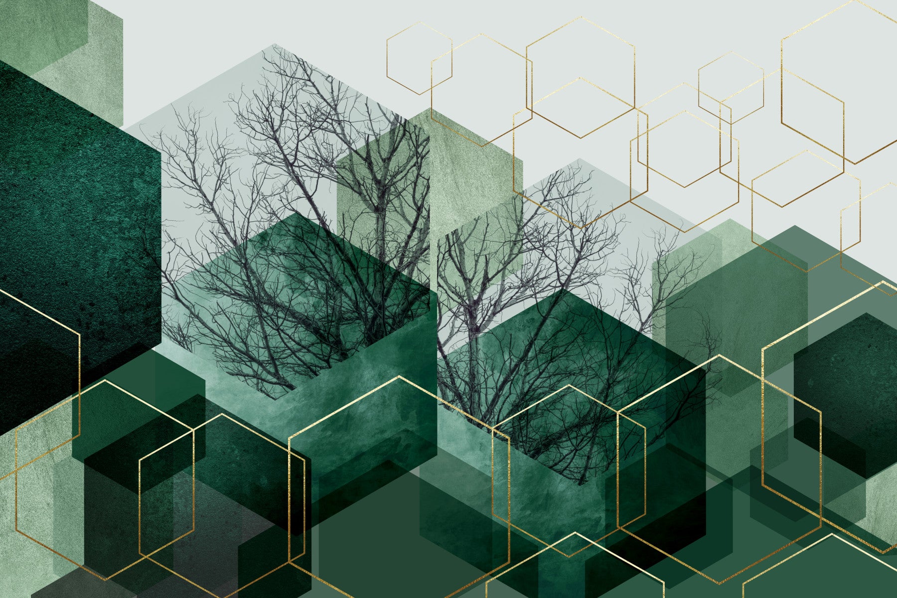 Verdant Hexascape Wall Mural