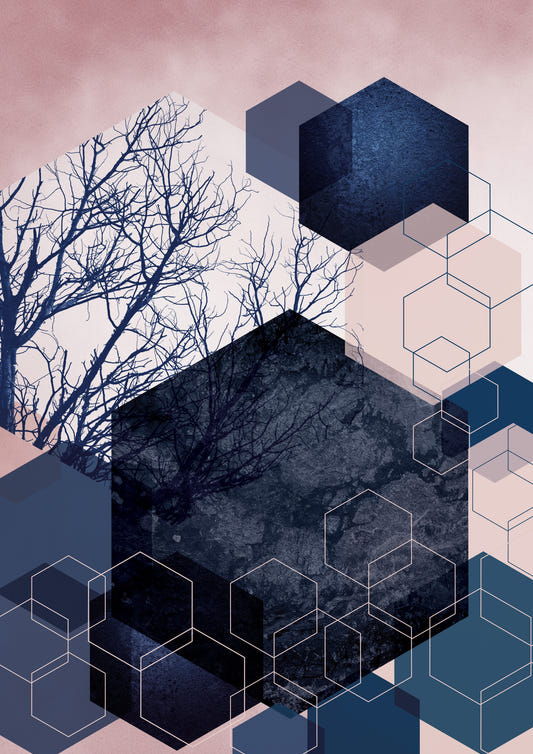Geometric Grove: Midnight & Blush Wall Mural
