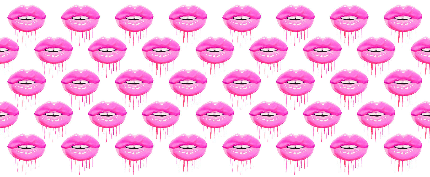 Vivid magenta lips fill the Fuchsia Kiss Pop Pattern wall mural in a Dining room setting