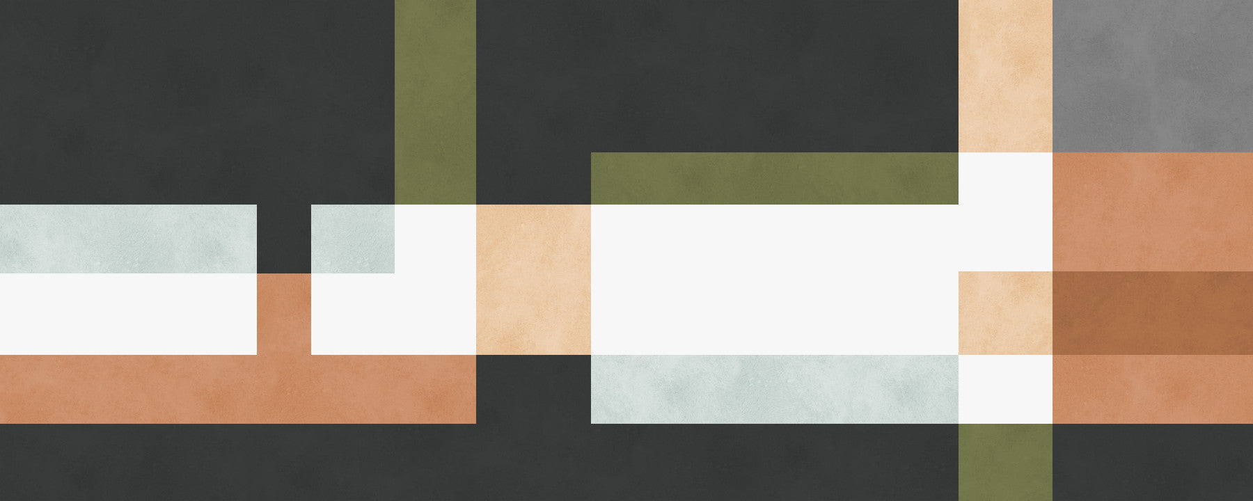 Office area wall mural with geometric layers in black, sage, and peach