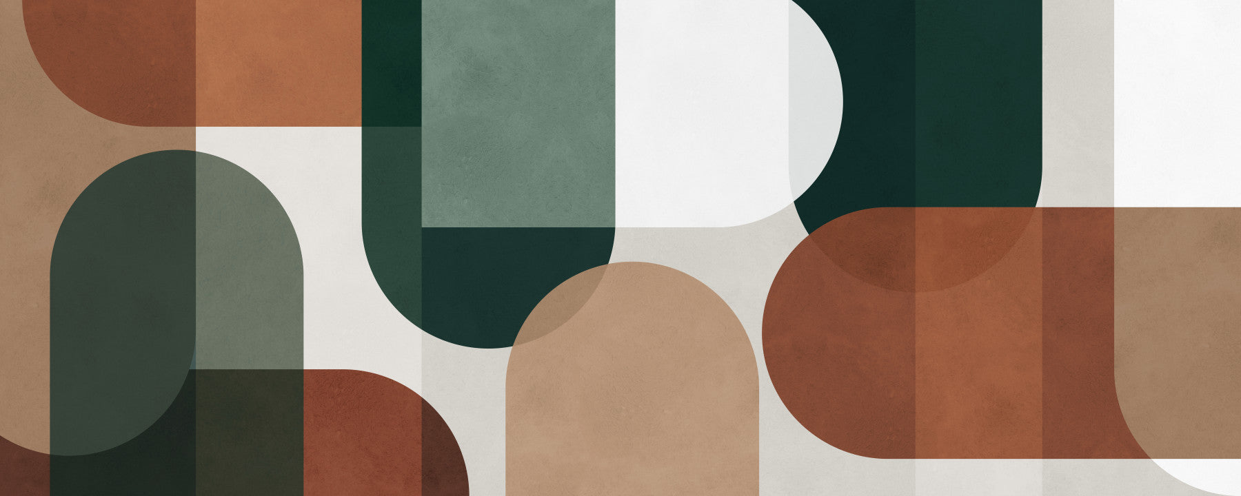 Living room Modernist Earthy Geometry Wall Mural with rounded green blocks