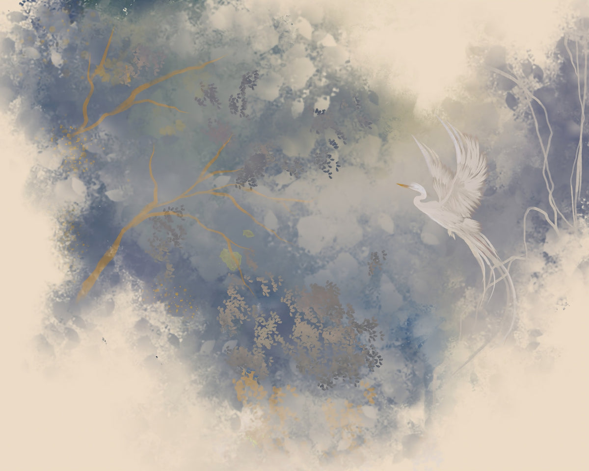 Flying Bird in Ethereal pastel garden  Wall Mural in your room