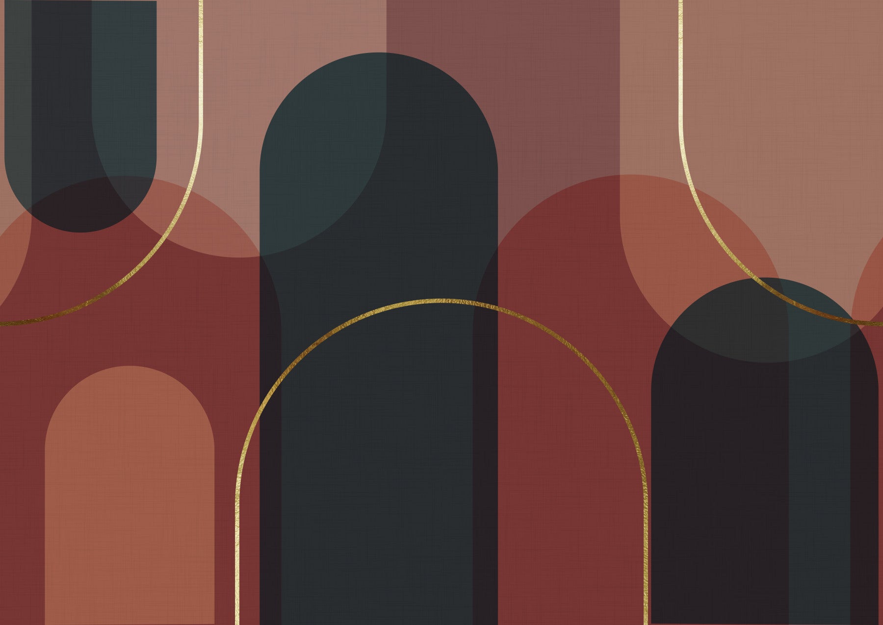 Bedroom Gilded Lines Wall Mural with dark arches and sunset tones