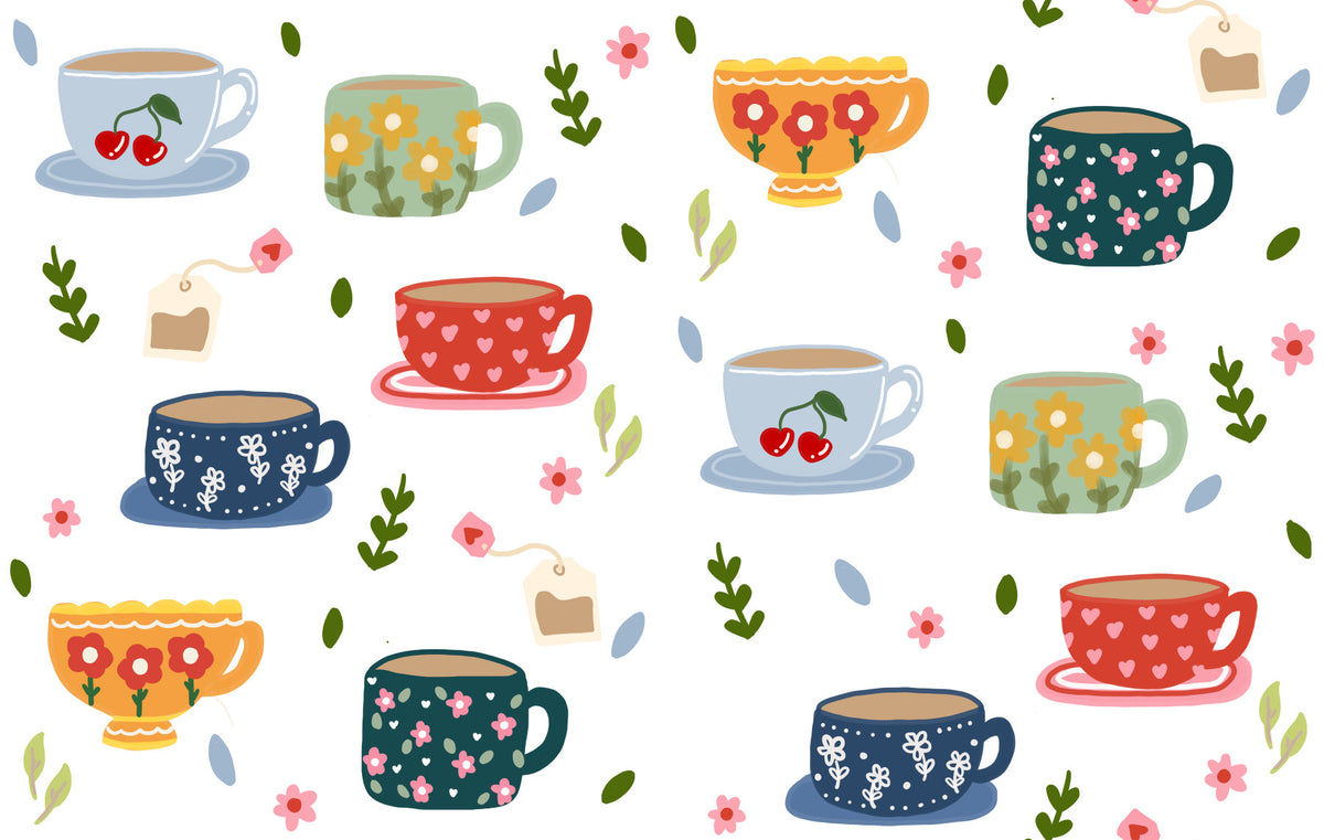 Coffee Cups and Flowers Wallpaper⁠