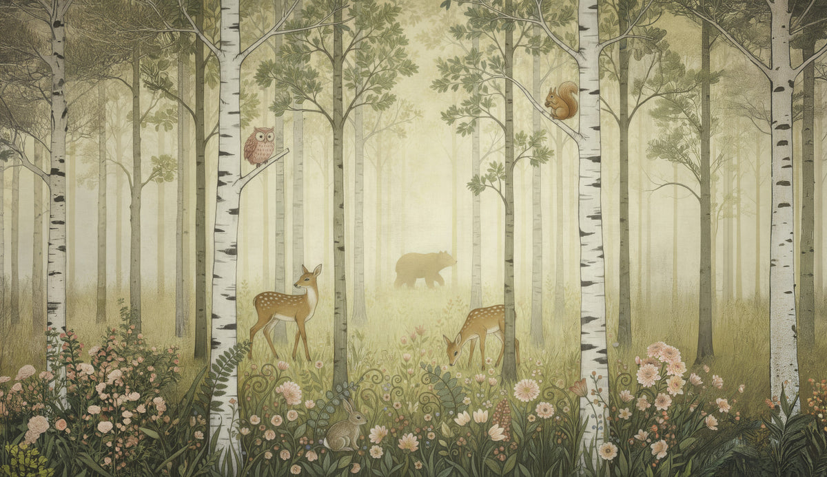 Forest Animals and Wildflowers – Summer Wall Mural in your room — zoomed