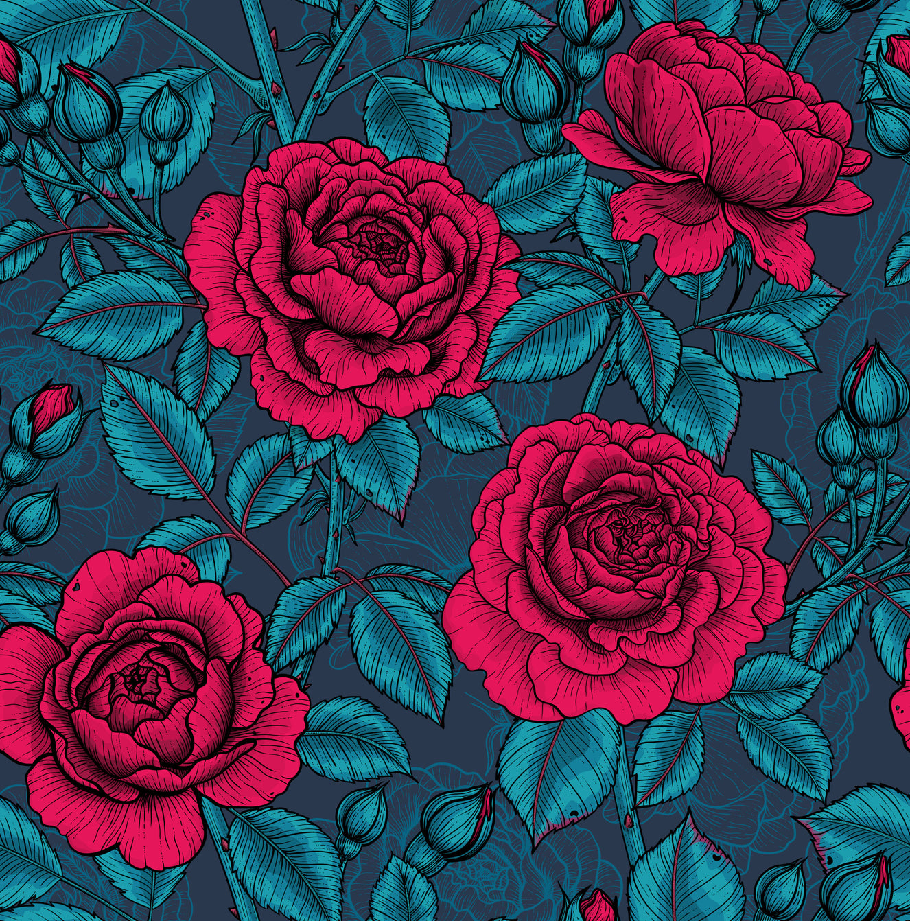 Nocturnal Rose Garden Wallpaper⁠