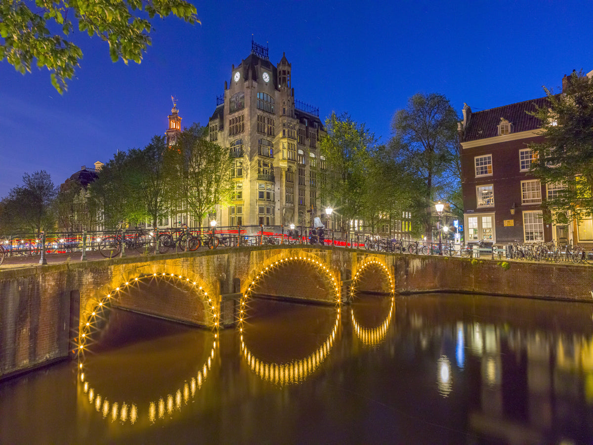 Canal through Amsterdam city Wall Mural in your room — zoomed