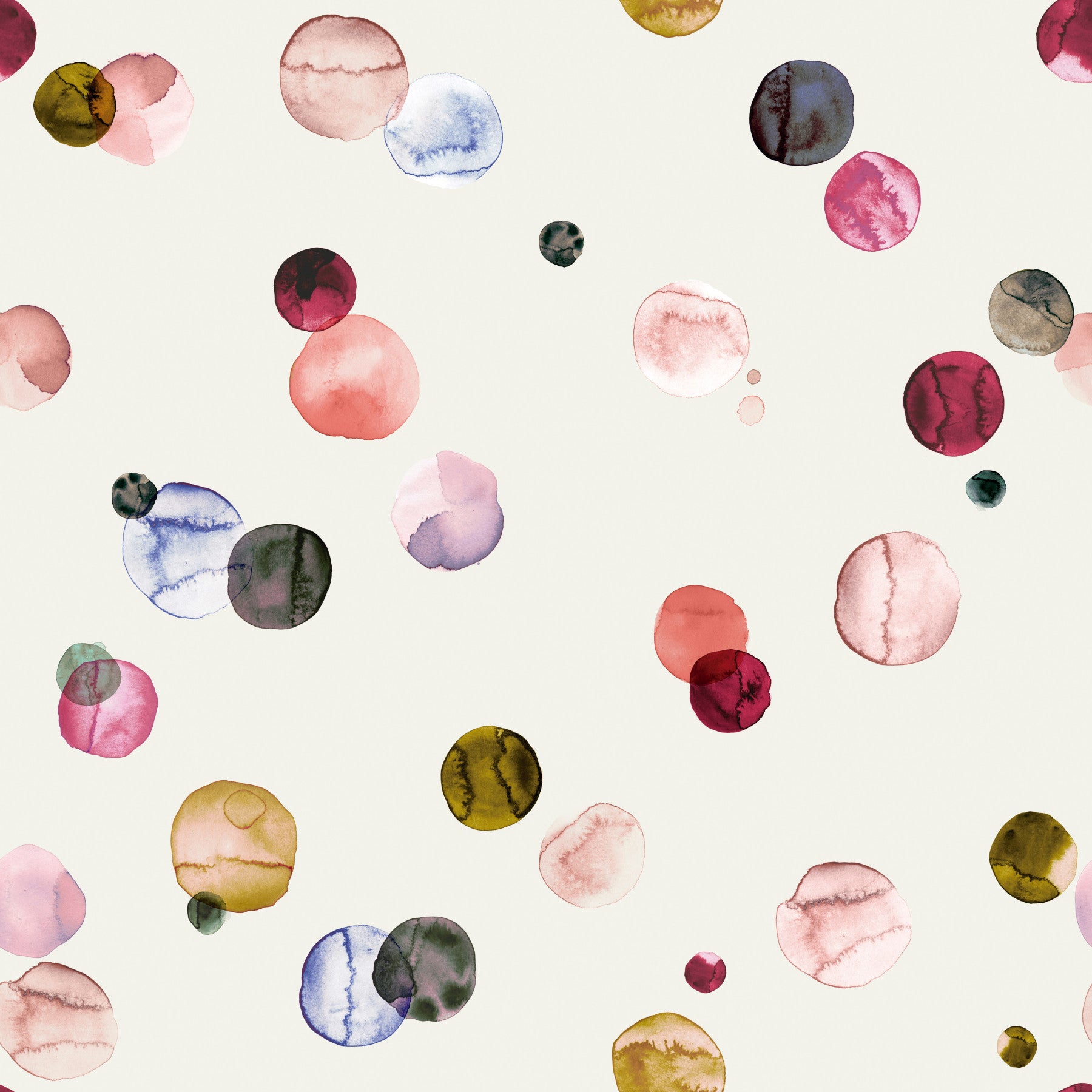 Painted circle wallpaper with terracotta and beige accents
