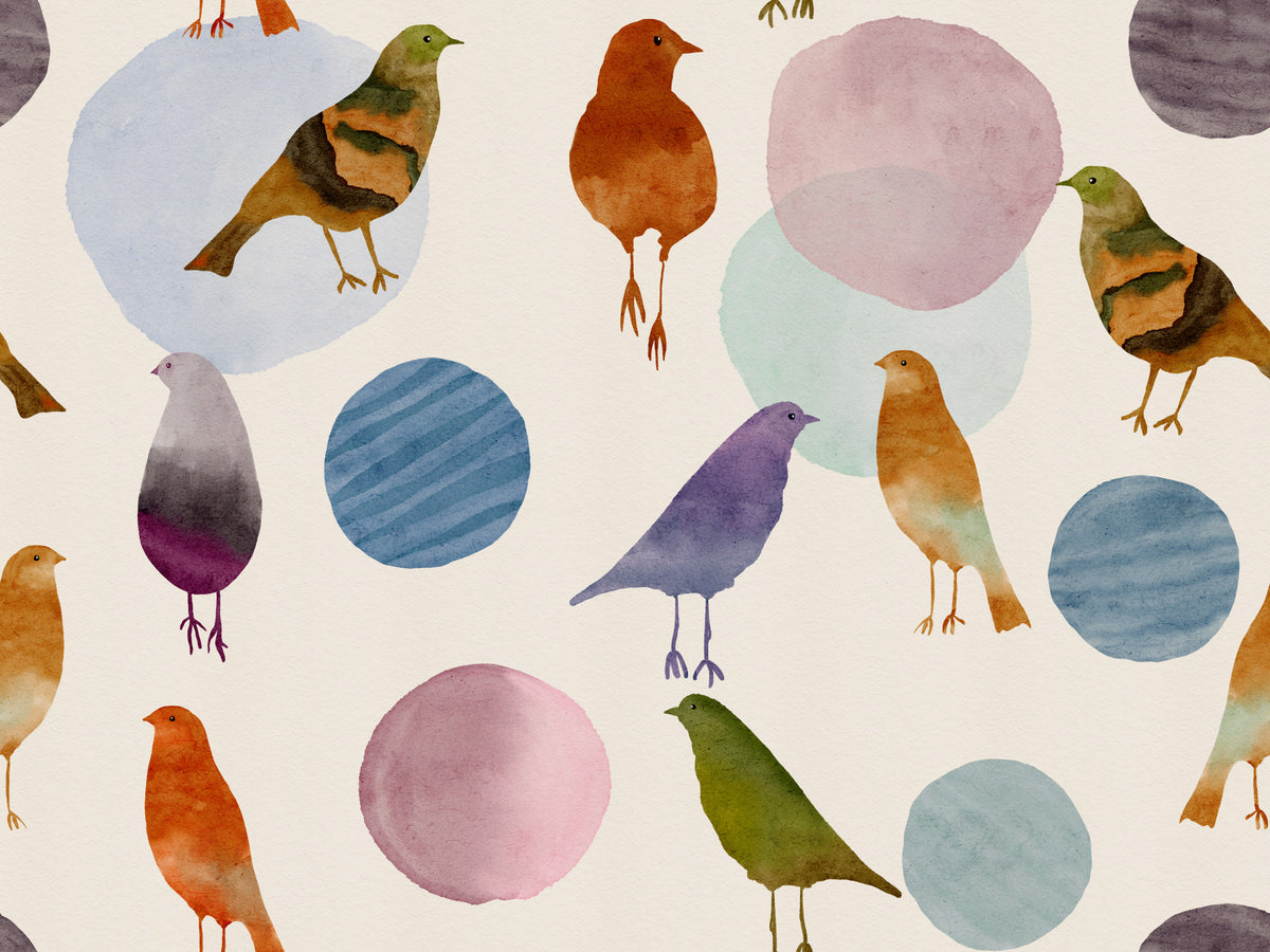 Muted Watercolor Birds & Blobs Wallpaper⁠