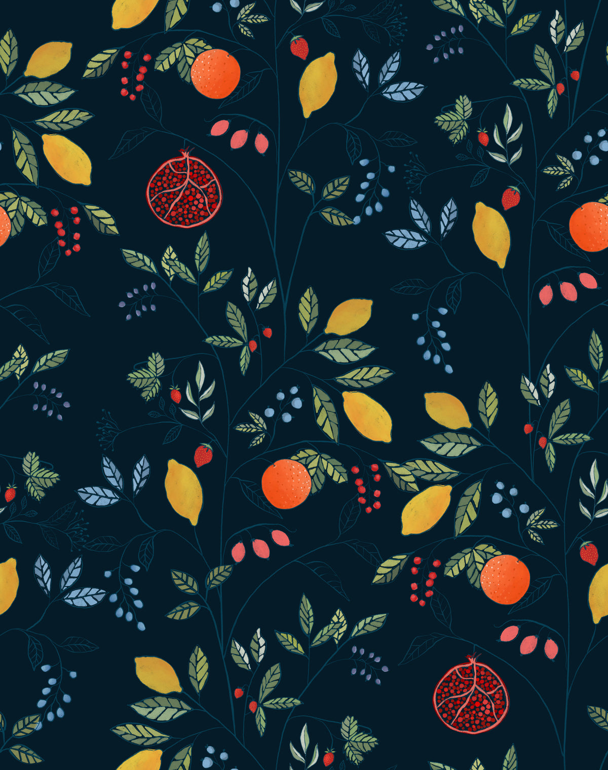 Vibrant Harvest on Dark Blue Wallpaper⁠ in your room