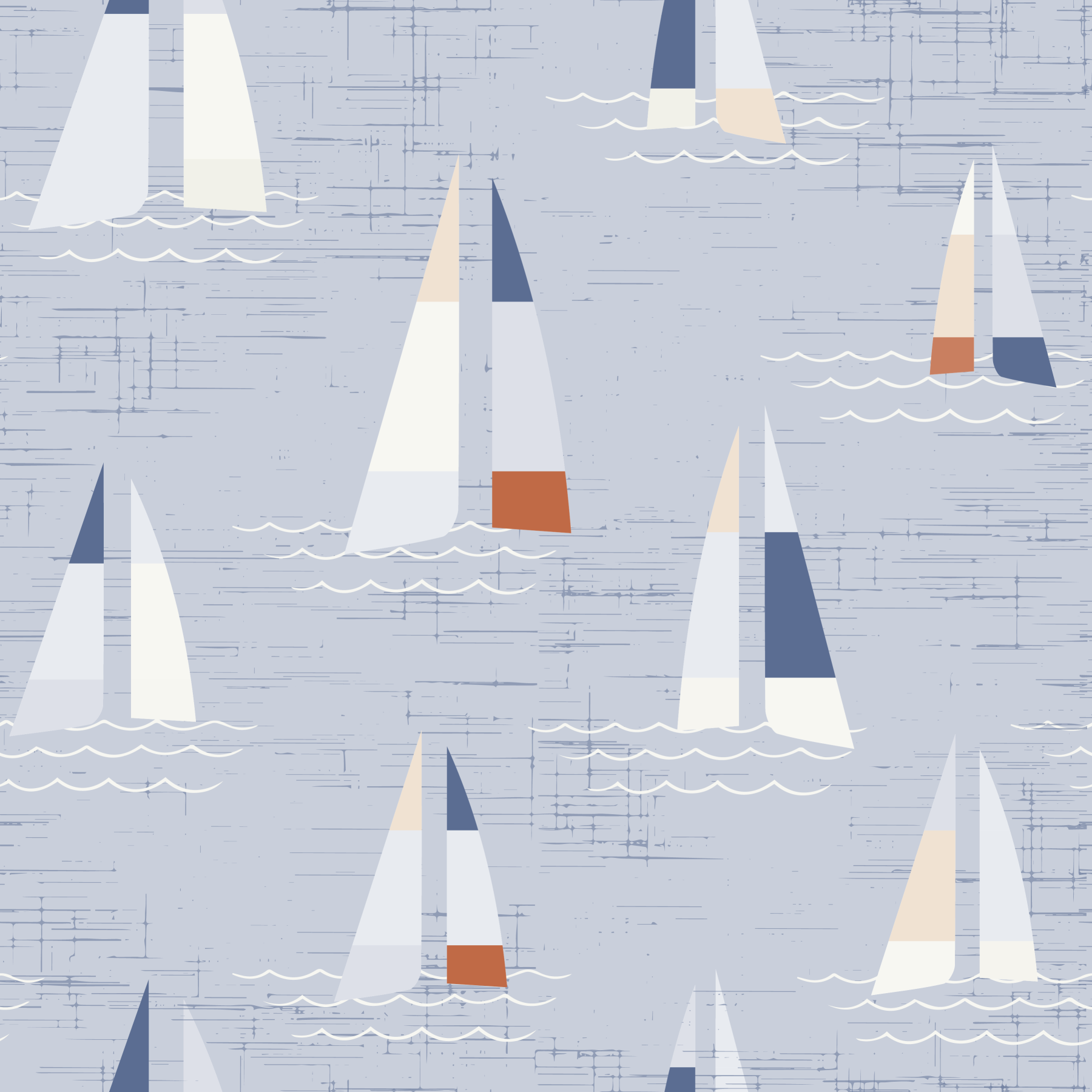 Mid Century Sailboats Coastal Blue Wall Mural