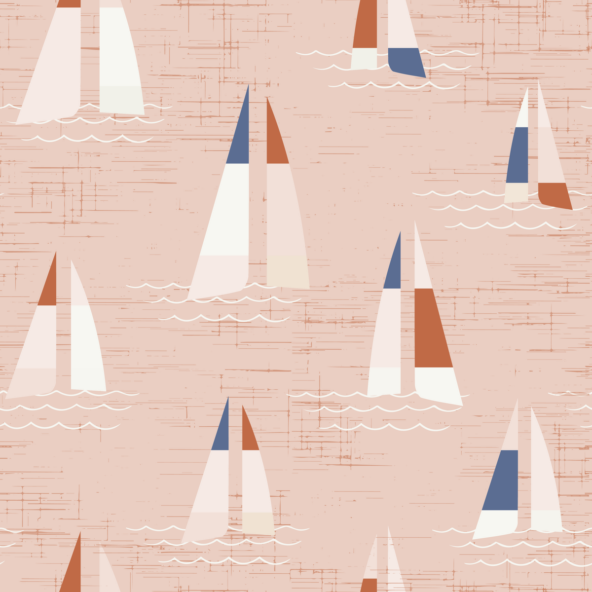 Mid Century Sailboats Warm Peach Coastal Wall Mural