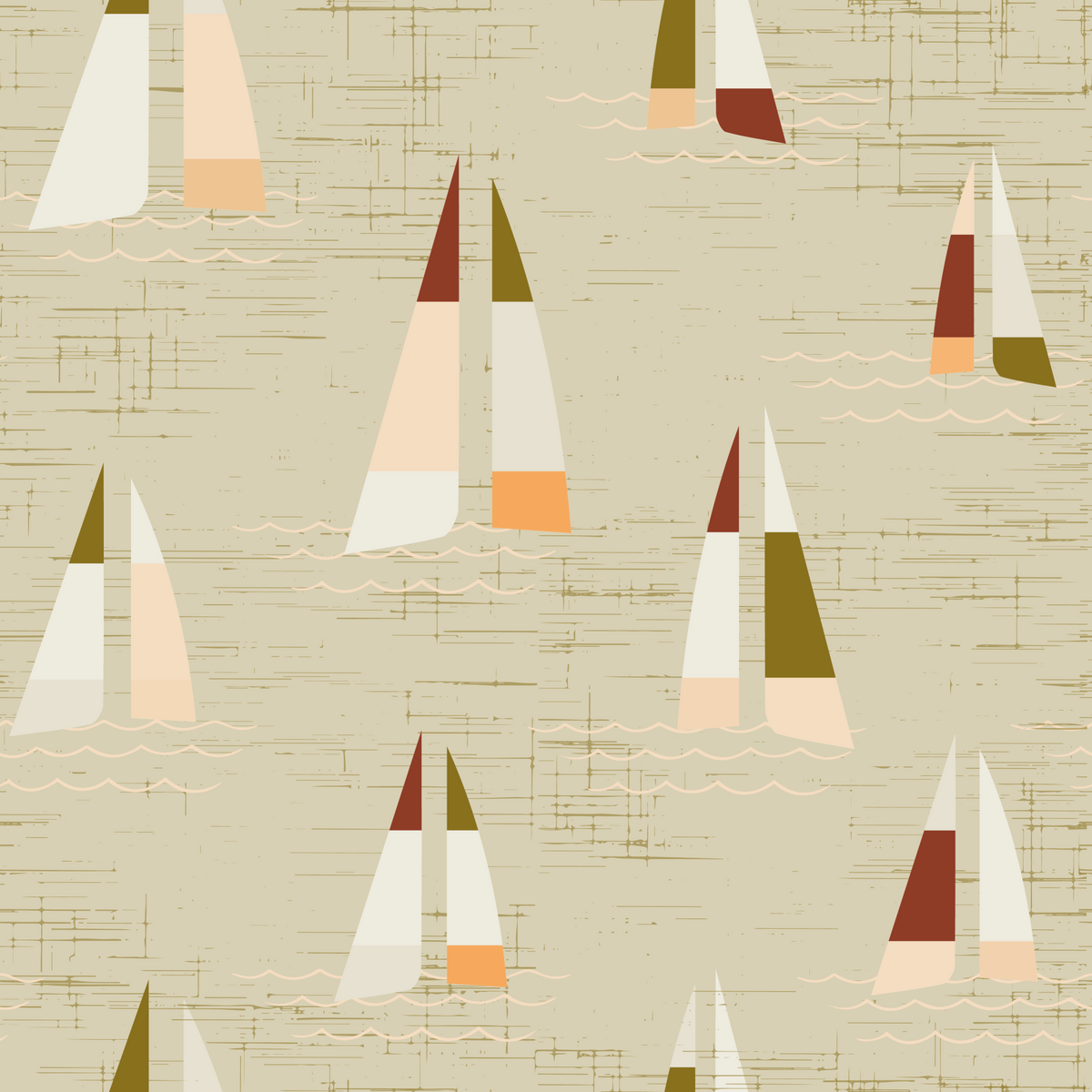 Mid Century Sailboats Coastal Cream Wall Mural in your room — zoomed