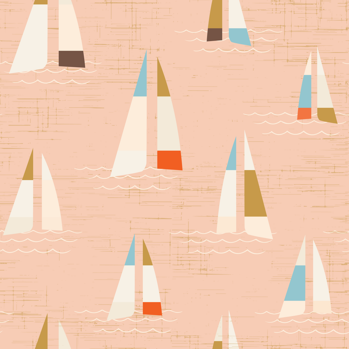 Mid Century Sailboats Coastal Peach Wall Mural in your room — zoomed