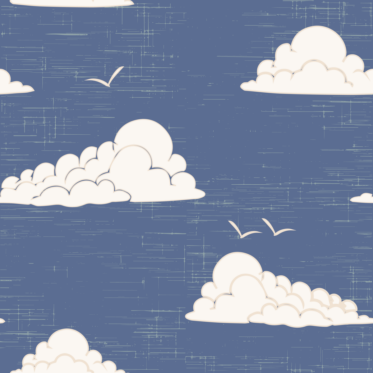 Mid Century Cloud Sky Dusty Blue Wall Mural