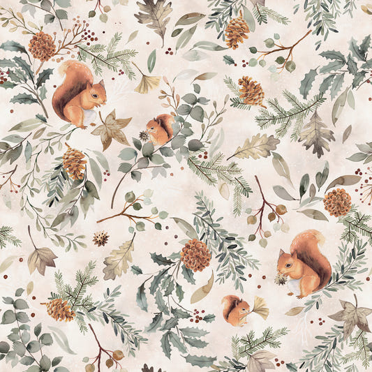 Cozy Woodland Squirrels & Pinecones Wallpaper Wallpaper⁠