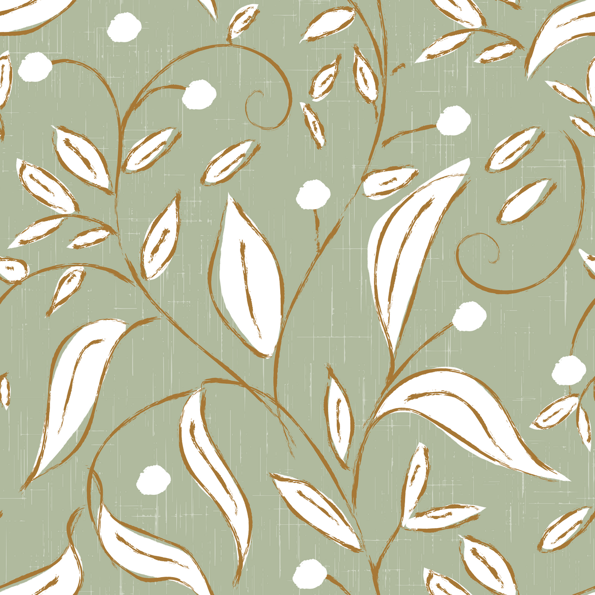 Sage Green Botanical Vine Scandinavian Wallpaper⁠ in your room — zoomed