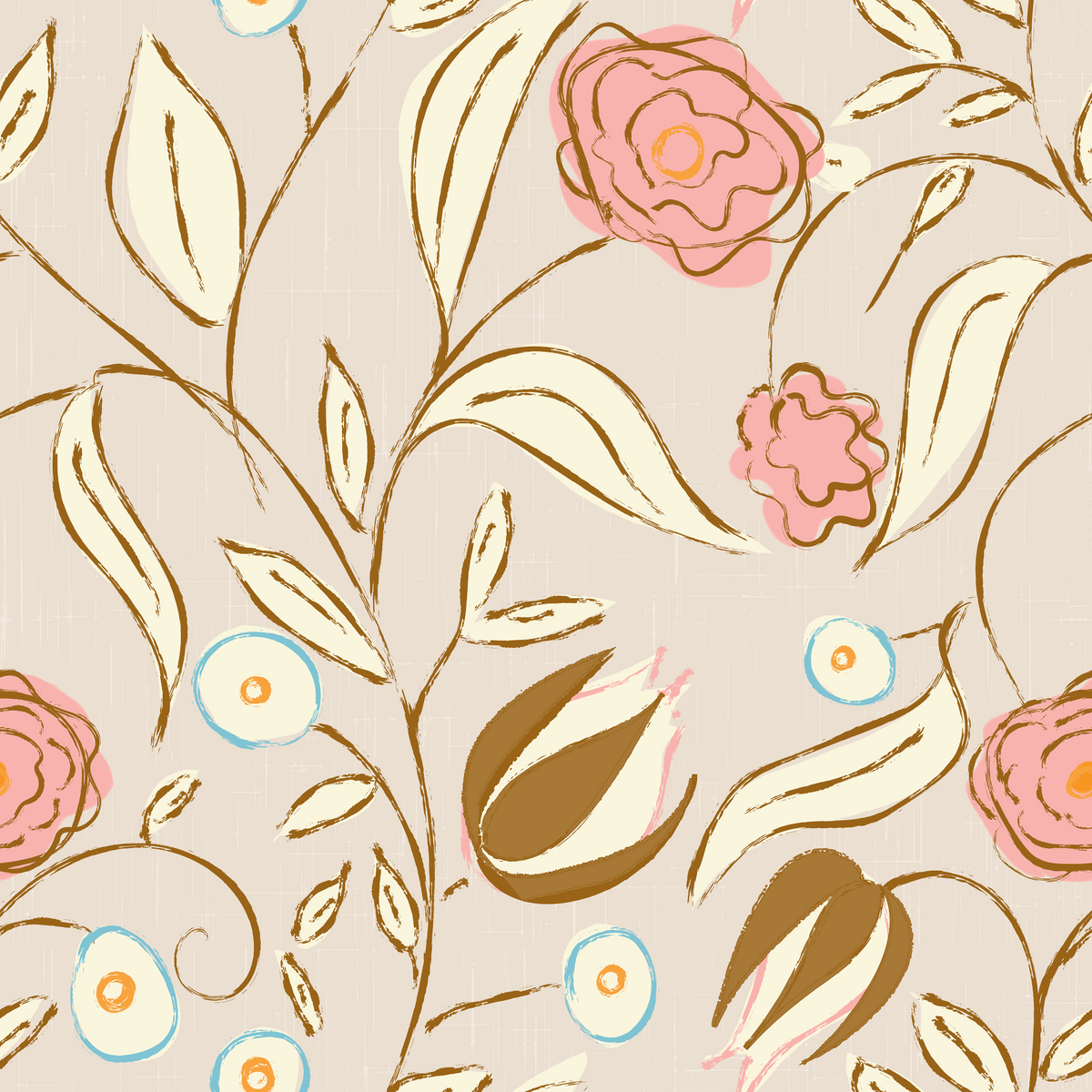 Beige Chintz Floral Vintage Botanical Wallpaper⁠ in your room