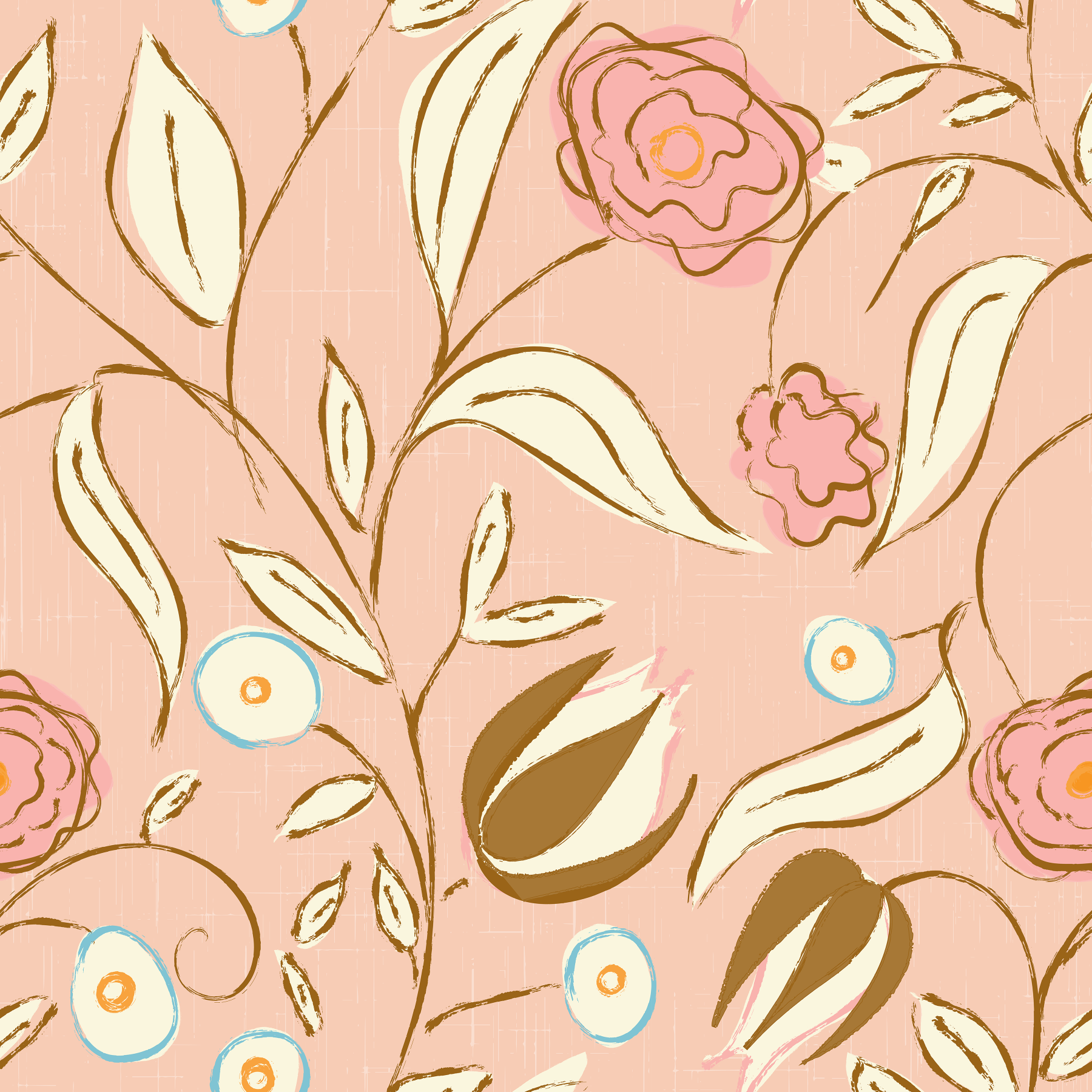 Blush Pink Chintz Floral Wallpaper Vintage Botanical Wallpaper⁠