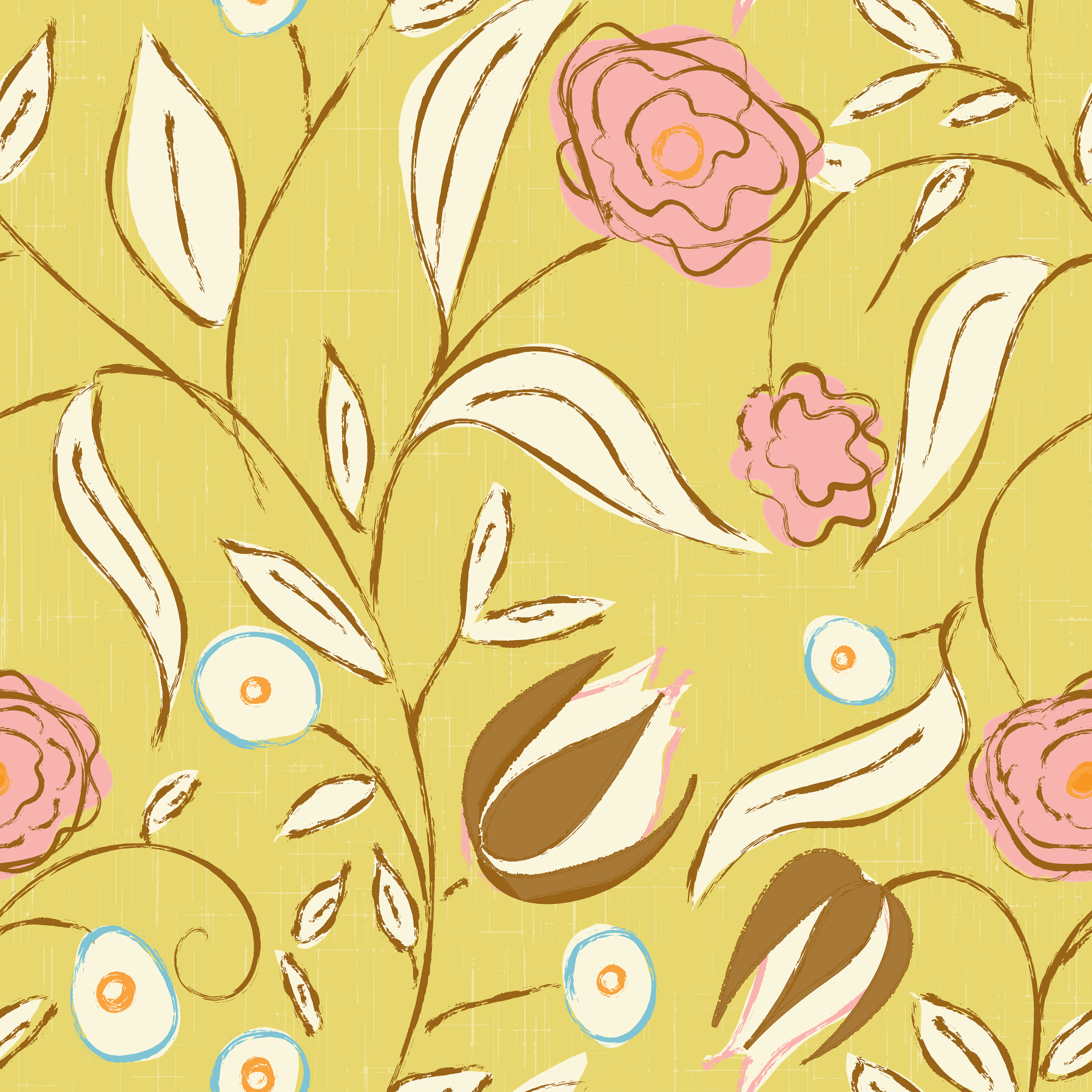 Butter Yellow Chintz Floral Wallpaper Vintage Botanical Wallpaper⁠